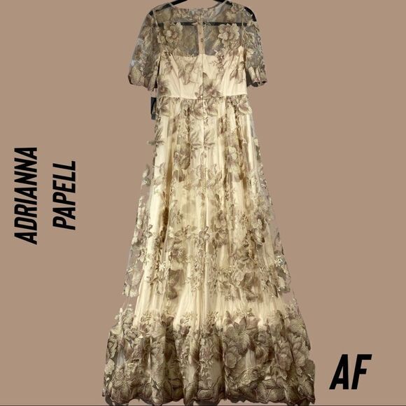 ADRIANNA PAPELL MOTHER OF THE BRIDE MAXI DRESS NWT TAUPE EMBELLISHED SIZE 4 - Picture 5 of 14